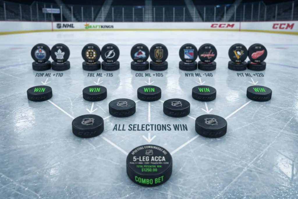 Múltiples discos de hockey sobre hielo representando apuestas combinadas
