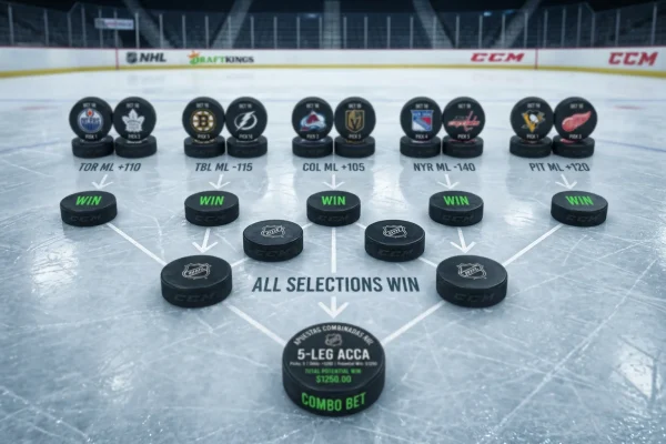 Múltiples discos de hockey sobre hielo representando apuestas combinadas