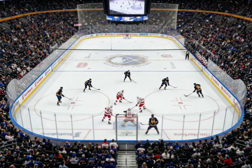 Equipo de hockey NHL en formación de power play con ventaja numérica